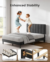 Pipishell Full Size Bed Frame with 12 Thickened Legs&Fabric Upholstered Headboard,1300 Lbs Weight Capacity, Adjustable Headboard, No Box Spring Needed, Easy Assembly, Underbed Storage（Solid Wooden） Pipishell