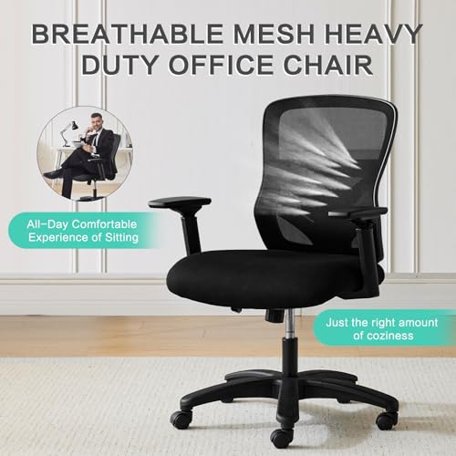 YFO Big and Tall Office Chair 500LBS - Computer Desk Chair with Adjustable Lumbar Support, Heavy Duty Ergonomic Mesh with 360 Rotation 4D Arm and Extra Wide Comfty Seat, Quiet Wheels for Adults YFO