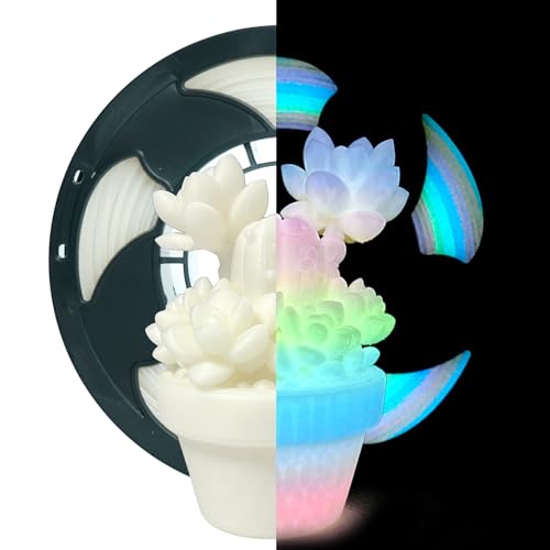 Glow in the Dark Gradient Rainbow 1.75mm PLA Filament, Luminous Rainbow Vibrant Bright 3D Printer Filament, 0.25kg 250g Small Spool 3D Printing PLA Filament Rod Toksen3D