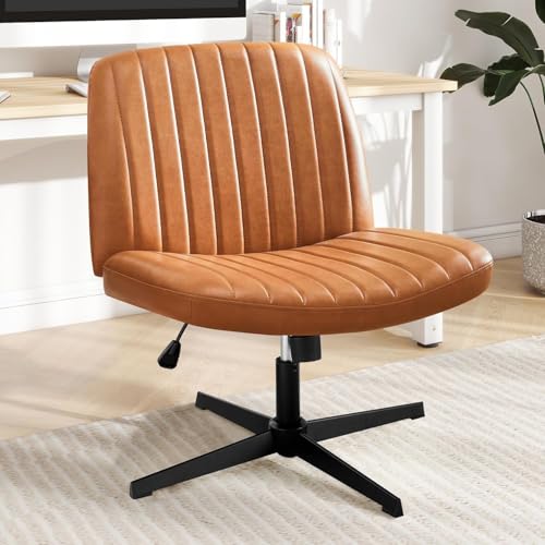 Criss Cross Chair Legged Office Wide Comfy Desk Seat, No Wheels Armless Computer Task Seating, Swivel Vanity Home Height Adjustable DUMOS