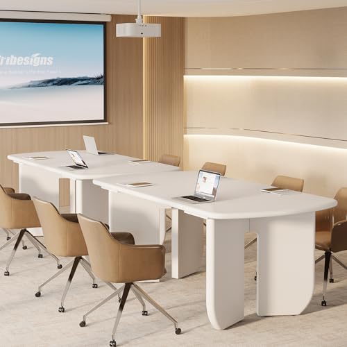 Tribesigns 5ft Conference Table for 4-6 People, 63" Large Meeting Table with Rounded Edges & Curved Base, Rectangle Conference Room Table, Modern Minimalist Workstation for Office, White Tribesigns