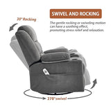 Ketaiyou Swivel Rocker Recliner Chair for Adults with Massage and Heat, Cup Holders and Side Pockets, Glider Rocking Reclining Single Sofa Chair for Living Room(DK Grey)