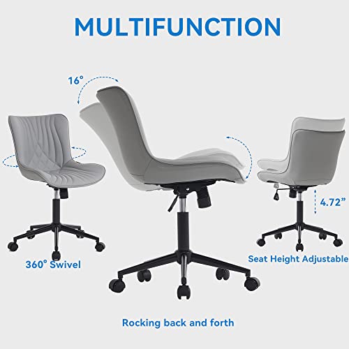 YOUNIKE Office Chair, Armless Desk Chair with Wheels, Adjustable Swivel Rolling Home Office Computer Task Chairs, Modern Faux Leather Upholstered Vanity Chair, Grey YOUNIKE