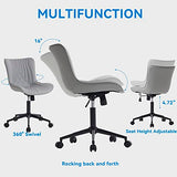 YOUNIKE Office Chair, Armless Desk Chair with Wheels, Adjustable Swivel Rolling Home Office Computer Task Chairs, Modern Faux Leather Upholstered Vanity Chair, Grey YOUNIKE