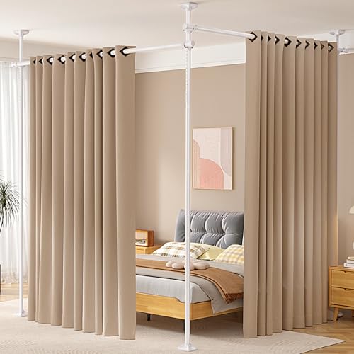 SUNALLY Room Divider No Drilling Curtain Rod Wall Divider for Room Separation, 4-10ft(H) 28-114inch(W) Adjustable, Heavy Duty Partition Space Separator Freestanding Tension Curtain Stand, White SUNALLY