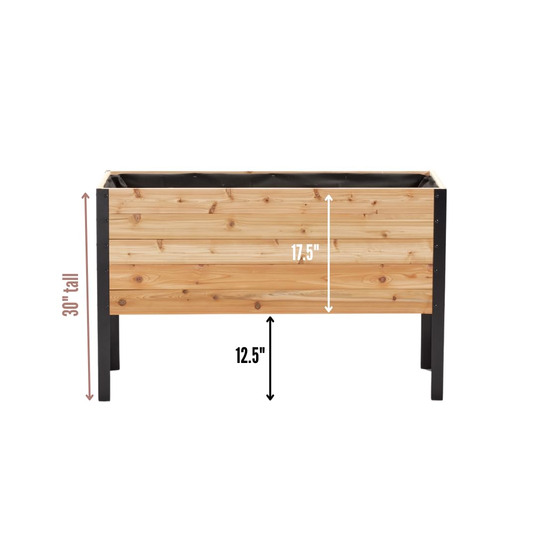 EARTH ELEVATED 100% Canadian Cedar Wood Elevated Garden Bed for Gardening - Planter Pot to Grow Herbs Flowers, and Vegetables at Home Indoor and Outdoor Patio Balcony Deck - 18” x 48” x 30”