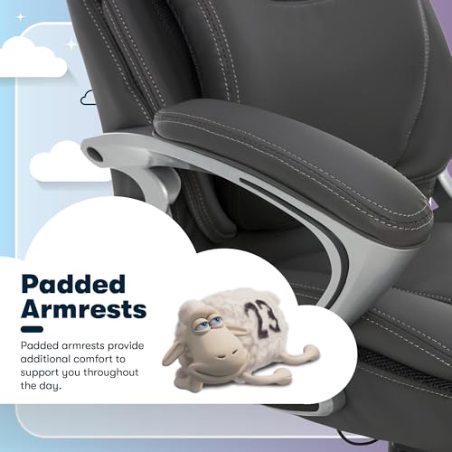 Serta Bryce Executive Office Chair, Ergonomic Computer DeskChairs with Patented AIR Lumbar Support, Comfy Body Pillows, Height Adjustable, Swivel Base with Wheels, Bonded Leather, Gray Serta