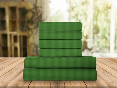 Elegant Comfort Luxury Soft Bed Sheets Dobby Stripe 1500 Premium Hotel Quality Microfiber Softness Wrinkle and Fade Resistant (6-Piece) Bedding Set, Full, Stripe Royal Green Elegant Comfort
