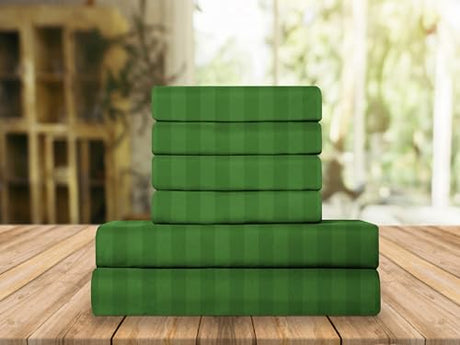 Elegant Comfort Luxury Soft Bed Sheets Dobby Stripe 1500 Premium Hotel Quality Microfiber Softness Wrinkle and Fade Resistant (6-Piece) Bedding Set, Full, Stripe Royal Green Elegant Comfort