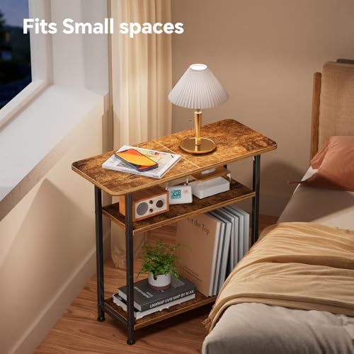 Simple Trending 3 Tiers End Table for Living Room, End Table Couch, Nightstand TV Tray Table for Small Spaces, Rustic Brown Simple Trending
