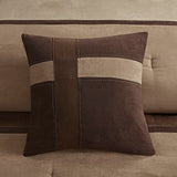 Madison Park Palisades Comforter Set Modern Faux Suede Pieced Stripe Design, All Season Down Alternative Cozy Bedding with Matching Shams, Decorative Pillows, King(104"x92"), Brown 7 Piece Madison Park