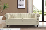 Container Furniture Direct Chesterfield-Inspired 77" Faux Leather Sofa with Elegant Design, Gourd Legs, and Sustainable Pleather Upholstery, 3 Seater Couch for Living Rooms and Offices, Cream White Container Furniture Direct