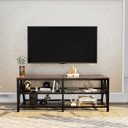 Katrawu TV Stand for TV up to 65 Inch, Long 55" TV Cabinet with 3-Tier Storage Shelves,Entertainment Center TV Console Table for Living Room with Industrial TV Metal Frame, Rustic Brown - WoodArtSupply