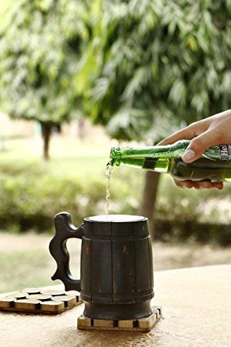 GoCraft Handmade Wooden Beer Mug with 18oz Stainless Steel Cup | Great Beer Gift Ideas Wooden Beer Tankard for Men | Vintage Bar accessories - Barrel Brown Classic Design GoCraft