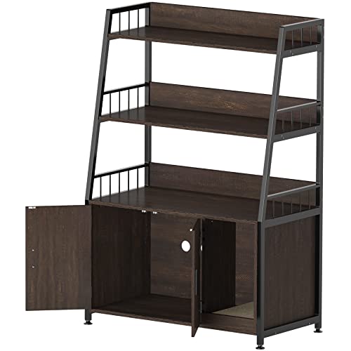 GDLF Large Hidden Cat Litter Box Enclosure Furniture with Shelf Wood Sturdy Cat Washroom Storage with Scratch, Dark Brown GDLF