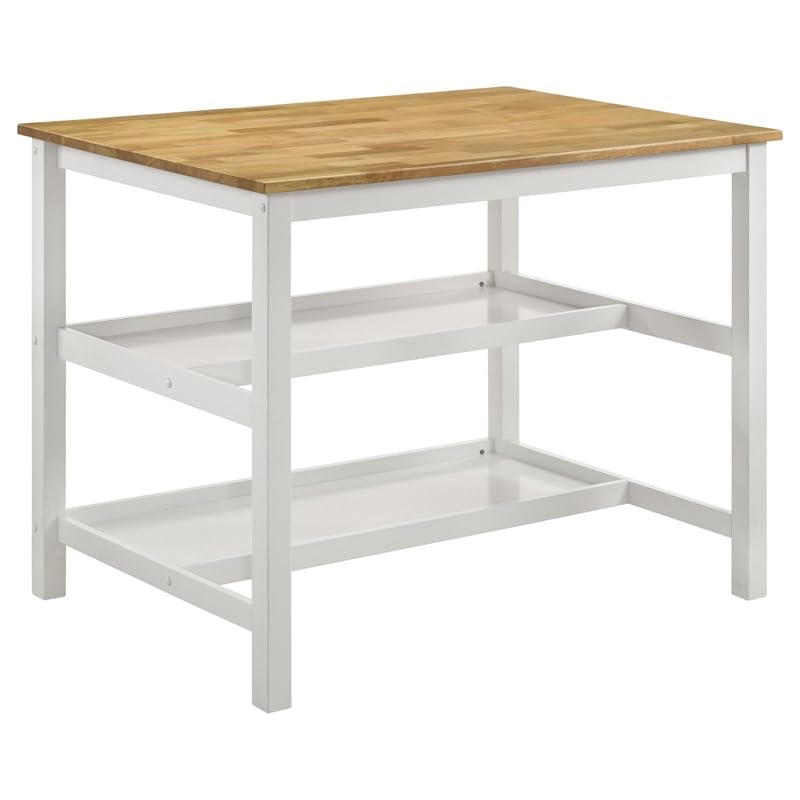 Pemberly Row 2-Shelf Farmhouse Wood Kitchen Island in Natural and White Pemberly Row