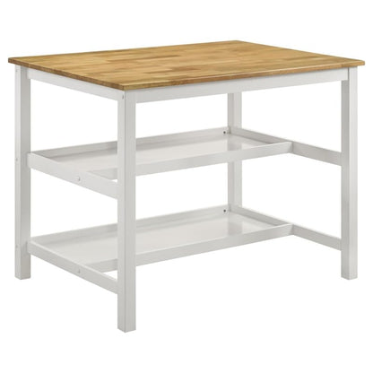 Pemberly Row 2-Shelf Farmhouse Wood Kitchen Island in Natural and White