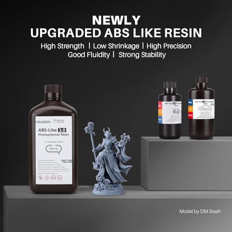ELEGOO ABS-Like 3D Printer Resin 3.0, 405nm UV-Curing Photopolymer Resin for Mars Saturn Jupiter MSLA DLP LCD 3D Printing with Strength and Toughness, High Precision, Low Viscosity, Grey 2000g ELEGOO