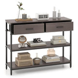Giantex 3-Tier Entryway Table with Storage, Sofa Table w/ 2 Large Drawers, 2 Open Storage Shelves, Anti-toppling Device, Side Table w/Metal Frame, Console Table for Hallway, Living Room, Grey Oak Giantex