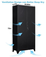 YILFANA 75" Metal Storage Cabinet with Lockable Doors, Functional Garage Storage Cabinets, Heavy-Duty Tool Organization Cabinet with Hanging Rod & S-Hooks (75" Utility Closet) YILFANA