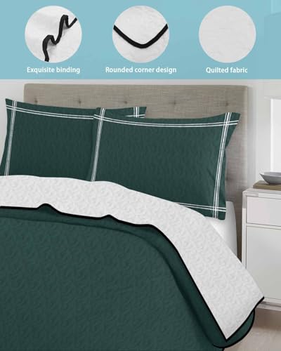 Litter Star Minimalist Art Solid Dark Green Full Quilt Bedding Set,Summer Quilt Lightweight Quilted Coverlet with 2 Pillow Shams, Plain Single Pure Color 3-Piece Bedspread Quilt Set for All Season Litter Star