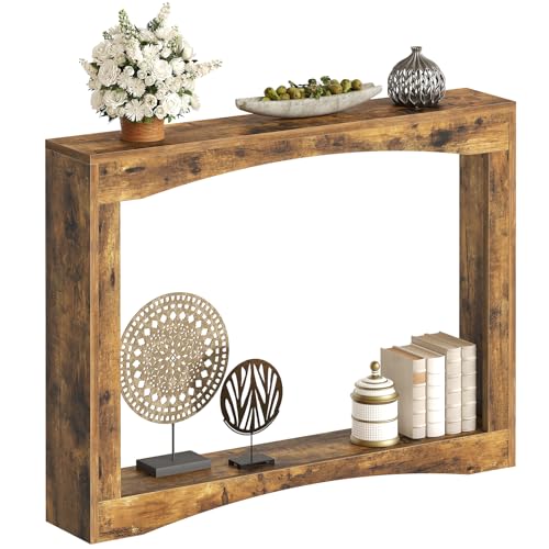 YATINEY Narrow Console Table, 5.9'' Thin Entryway Table, Behind Couch Table for Small Spaces, Small Farmhouse Hallway Table, for Living Room, Hallway, Foyer, Rustic Brown CT19RR YATINEY