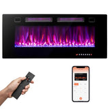 COSTWAY Ultra-Thin Smart WiFi Electric Fireplace 42-inch Wide, Compatible with Alexa & Google Assistant, 750W/1500W Fireplace Heater with 12 Flame and Flame Bed Colors, Remote/APP Control, Black COSTWAY
