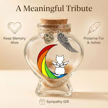 Chowsie Memorial Bottle for Pet Hair, Rainbow Bridge Dog Memorial Gift, Pet Fur Memorial Fur Keepsake, Heart Shape Glass Keepsake for Dog Cat Hair(Cats) Chowsie