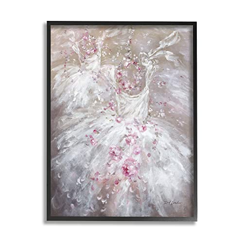 Stupell Industries Abstract White Farm Dresses Dancing Pink Rose Flowers, Designed by Debi Coules Black Framed Wall Art, 24 x 30, Brown - WoodArtSupply