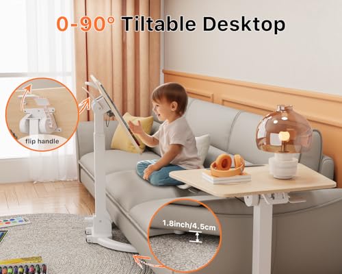 JOY worker Foldable Mobile Standing Desk, Pneumatic Height Adjustable Sit Stand Desk, 90° Tiltable Rolling Laptop Desk, Portable Cart with Wheels Non-Slip Mat for Home Office, Holds Up to 22lbs JOY worker