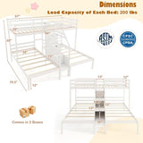 KOTEK Triple Bunk Bed with Stairs, Twin Over Twin & Twin Bunk Bed Frame with Guardrail & Storage, Wooden Bunkbeds for 3 Kids Teens, No Box Spring Needed (White) KOTEK