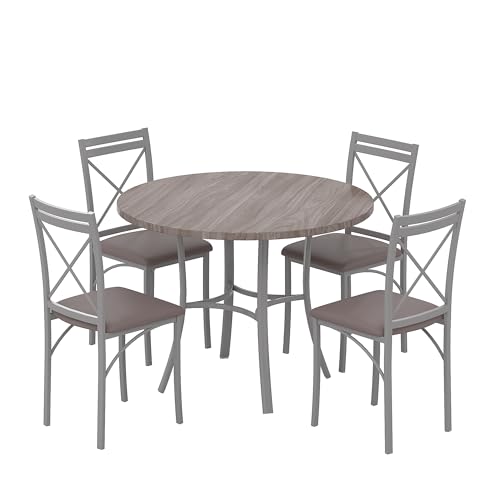 VECELO 5 Piece Dining Table Set for 4, Wood Grain Dinette with Chairs for Kitchen, Breakfast Nook, Small Space, Light Grey VECELO