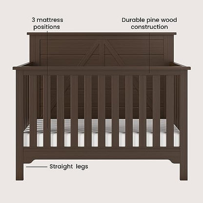 Child Craft Woodland 4-in-1 Convertible Crib, Baby Crib Converts to Day Bed, Toddler Bed and Full Size Bed, 3 Adjustable Mattress Positions, Non-Toxic, Baby Safe Finish (Brushed Truffle) - WoodArtSupply