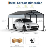 10x15 FT Metal Carport, Heavy Duty Carports Canopy with Galvanized Steel Frame & Roof, Outdoor Garage Car Port for All-Weather, Outdoor Galvanized Shelter for Car, Boats and Truck Reljofum