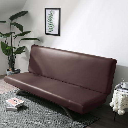 PU Leather Armless Sofa Cover Waterproof Futon Covers Full Size Furniture Protector Sofa Bed Slipcovers for Living Room Brown Small Generic