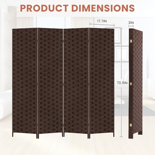RROCOSIA 4 Panel Room Divider, Privacy Screen Mesh Hand-Woven Design Folding Partition Room Dividers Portable & Easy to Store for Living Room, Bedroom, Hotel & Restaurant (Brown) RROCOSIA