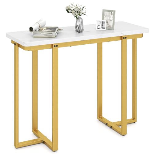 Giantex 42" Console Table, Modern Faux Marble Entryway Table with Geometric Metal Frame, Anti Slip Foot Pads, Narrow Long Sofa Table Behind Couch for Living Room, Hallway, Foyer, Entrance (White) Giantex