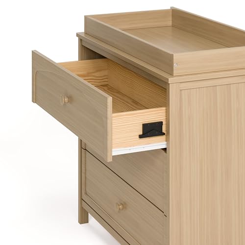 Graco Olivia 3 Drawer Changing Table Dresser (Driftwood) – GREENGUARD Gold Certified Baby Dresser with Changing Table Top, Includes Interlocking Drawer System Graco