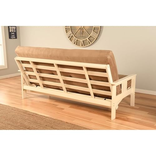 HomeStock Full Size Futon Frame with Mattress - Convertible Sofa Bed - Antique White Linen Aqua/Without Storage Drawers HomeStock