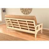 HomeStock Full Size Futon Frame with Mattress - Convertible Sofa Bed - Antique White Linen Aqua/Without Storage Drawers HomeStock
