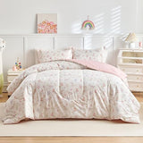 Joyreap 3pcs Cotton Comforter Set for Girls, Pink Floral Design, Twin Size Soft n Cozy Bedding Comforter Set for All Season- 68x88 inches Joyreap