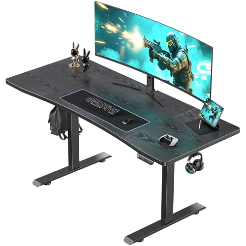 Veken 63 x 28 Inch Electric Standing Desk, Sit to Stand Up, Work Home Office Computer Table for Study, Walking Pad, Writing, and Games, Wooden Desktop Desks, Black Veken