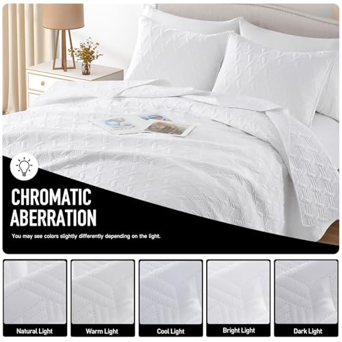 Lavsiry White King Size Quilt Bedding Set with Pillow Shams, Summer Lightweight Bedspread Coverlet, Soft Quilted Blanket Thin Comforter for All Seasons Lavsiry