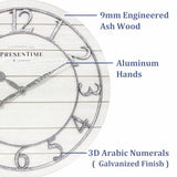 Presentime & Co Classic Farmhouse Shiplap Clock, 19.5 inch, Galvanized Finish Arabic Numerals with White Shiplap Style. Large Farmhouse Decor for Living Room, Entryway, Home Office. Wall Décor Presentime