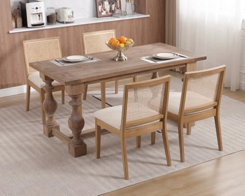 HNY LIVINOVA Farmhouse Rattan Dining Chairs Set of 6, Mid Century Modern Kitchen & Dining Room Chairs, Cane Upholstered Kitchen Chairs Side Chairs with Natural Hardwood Frame, Beige - WoodArtSupply