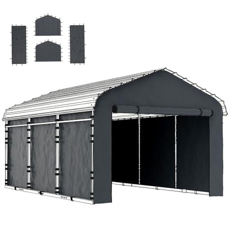 Outsunny Carport Replacement Sidewall Panels Set of 4 for 12' x 20' Carports, UPF50+ Waterproof PE Tarp Replacement Side Wall Cover with Zipper Door, Top Cover and Frame Not Included, Dark Gray Outsunny