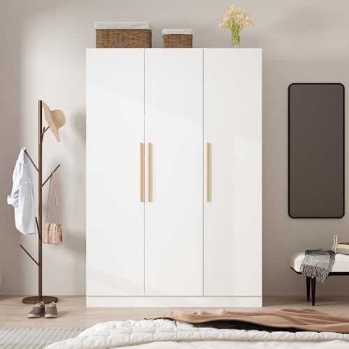 MOUMON Armoire Wardrobe with 3 Doors and Shelves, Armoire Wardrobe Closet with Hanging Rod, Armoire Closet for Bedroom White (47.2”W x 18.9”D x 70”H) MOUMON
