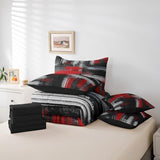 Feelyou Red Black, Grey 7 Piece Bedding Set Full, Abstract Graffiti Art Bed in a Bag Kids Modern Brush Design Bedding Sets with Quilted Comforter, Flat Sheet, Fitted Sheet, Pillowcases, Pillow Covers Feelyou