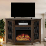 47" Corner Fireplace TV Stand for TVs Up to 55", Farmhouse Fireplace TV Stand with Remote 18" Electric Fireplace, Entertainment Center with Storage & Open Shelves for Living Room, Bedroom, Brown Vaczon