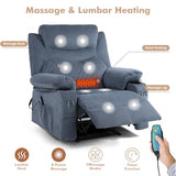 Overstuffed Massage Recliner Chair with Heat, Fabric Wide Seat Reclining Chair with Cup Holder for Adult, Heated Massaging Manual Recliner Chairs, Navy Blue